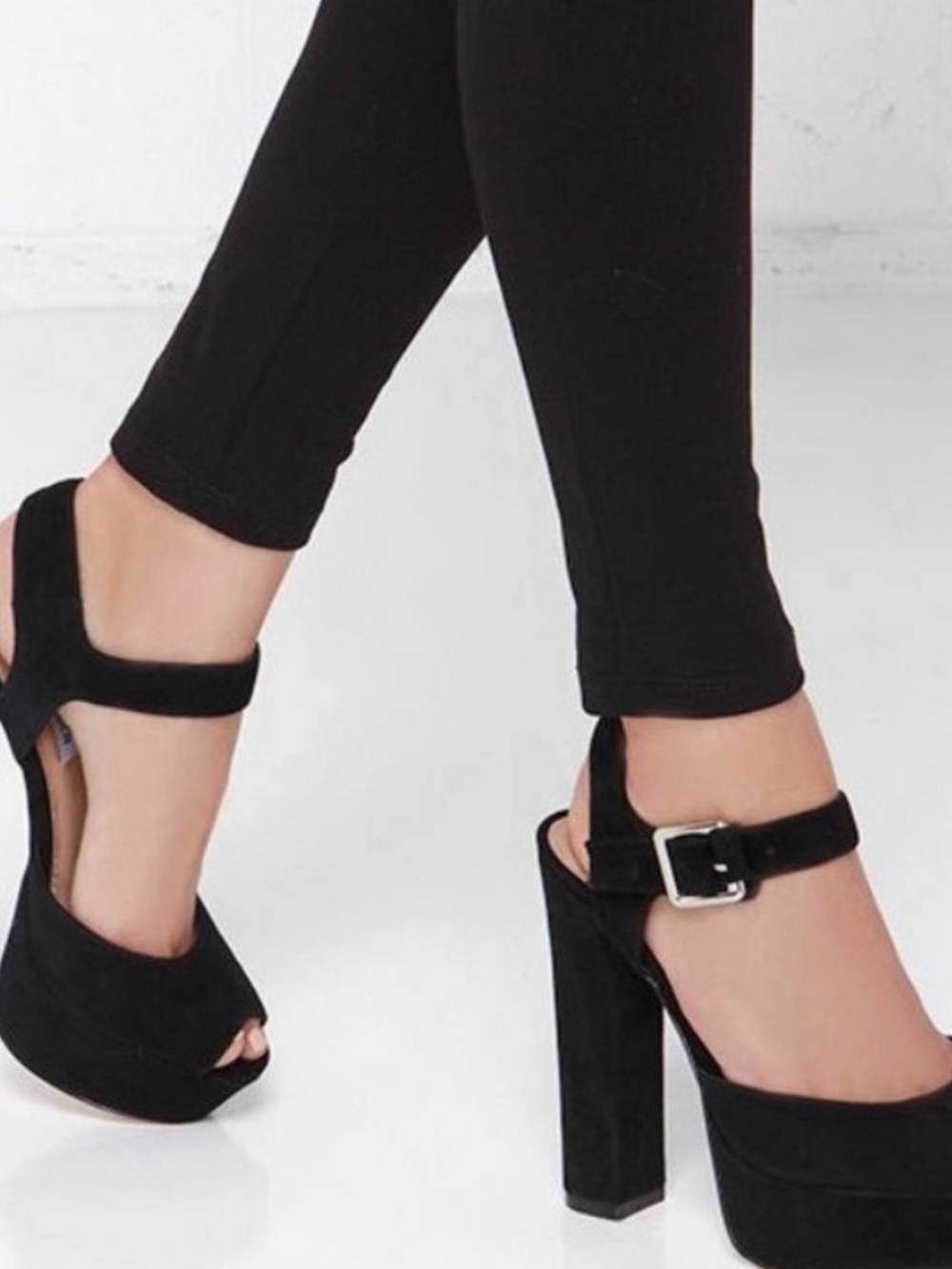 Steve Madden Black Jillyy Platform Block Heel Sandals with Ankle Strap